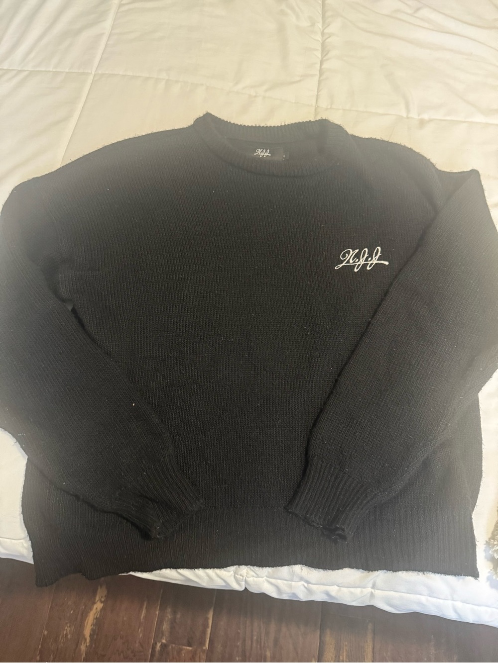 Men's Black Crewneck Sweater with Script Chest Logo